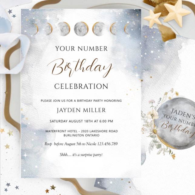 Elegant Any Number Silver, Gold Celestial Birthday Invitation (Creator Uploaded)