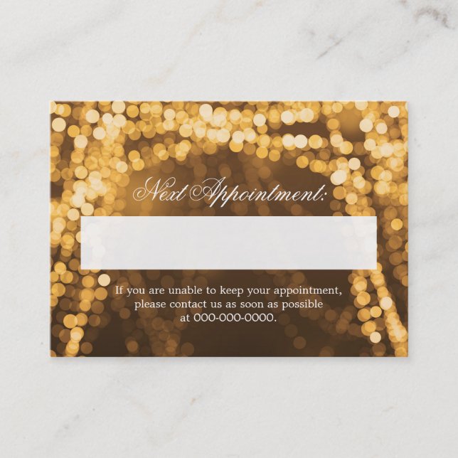 Elegant Appointment Card Gold String Lights (Front)