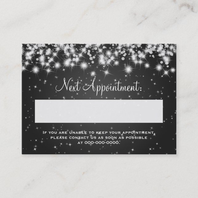 Elegant Appointment Card Winter Sparkle Black (Front)