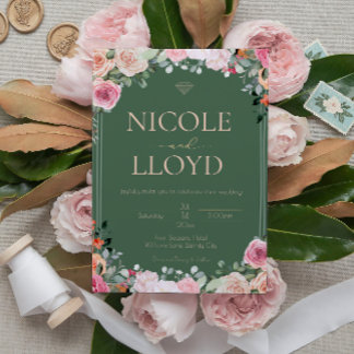 Elegant Apricot Green Wildflower Wedding Invitation