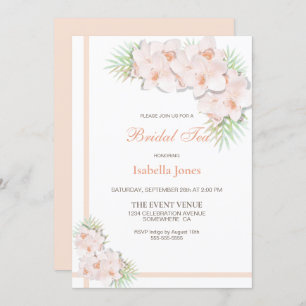 Elegant Apricot Orchid Floral Bridal Tea Invitation