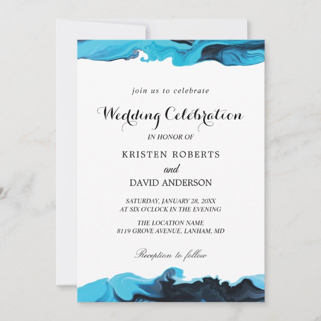 elegant aqua and black wedding invitations (Front)