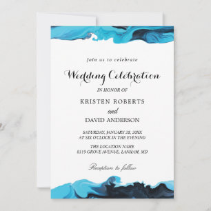 elegant aqua and black wedding invitations