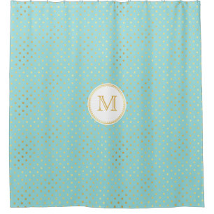 Elegant Aqua and Gold Polka Dots With Monogram Shower Curtain