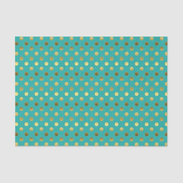 Elegant Aqua and Golden Polka Dot Tissue Paper (Front)