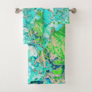 Elegant Aqua and Green Limelight Hydrangea Detail Bath Towel Set