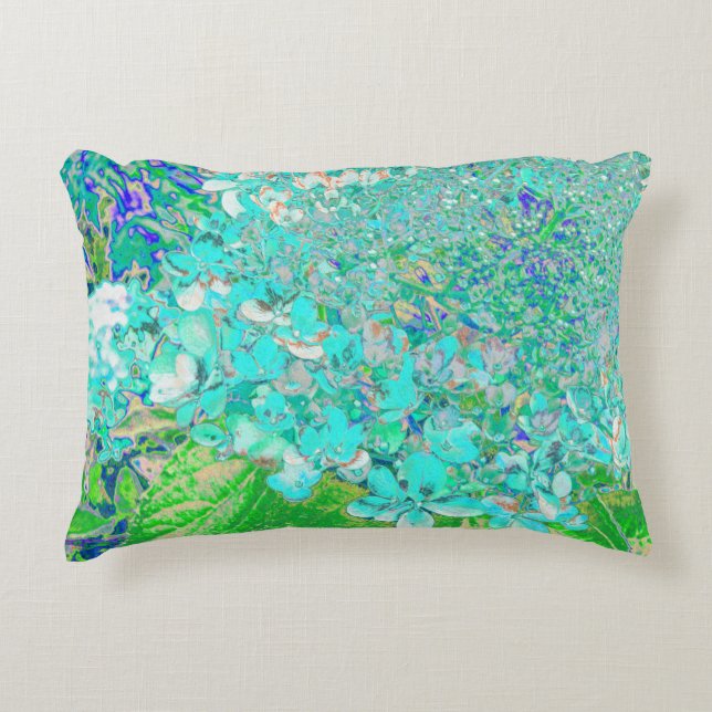 Elegant Aqua and Green Limelight Hydrangea Detail Decorative Cushion (Front)