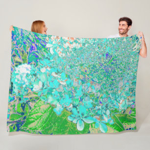 Elegant Aqua and Green Limelight Hydrangea Detail Fleece Blanket