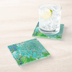 Elegant Aqua and Green Limelight Hydrangea Detail Glass Coaster