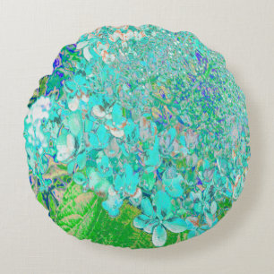 Elegant Aqua and Green Limelight Hydrangea Detail Round Cushion