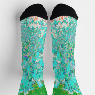 Elegant Aqua and Green Limelight Hydrangea Detail Socks