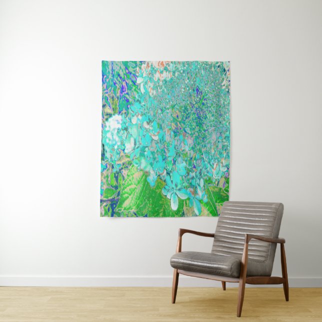 Elegant Aqua and Green Limelight Hydrangea Detail Tapestry (In Situ)