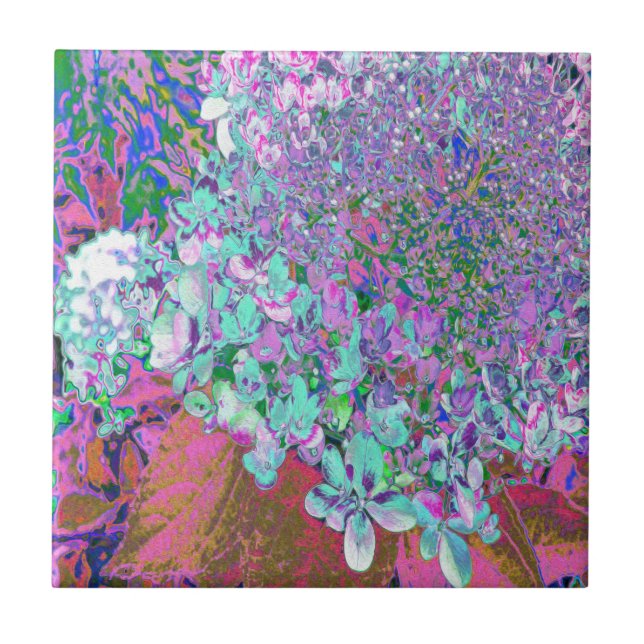 Elegant Aqua and Purple Limelight Hydrangea Detail Ceramic Tile (Front)