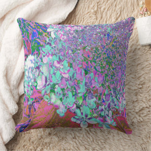 Elegant Aqua and Purple Limelight Hydrangea Detail Cushion