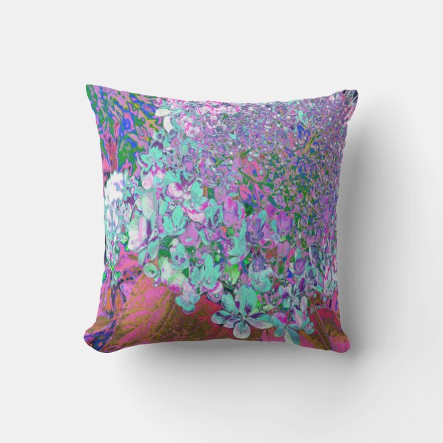 Elegant Aqua and Purple Limelight Hydrangea Detail Cushion (Front)