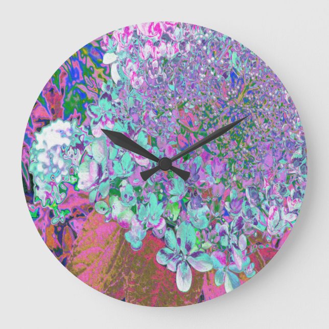 Elegant Aqua and Purple Limelight Hydrangea Detail Large Clock (Front)
