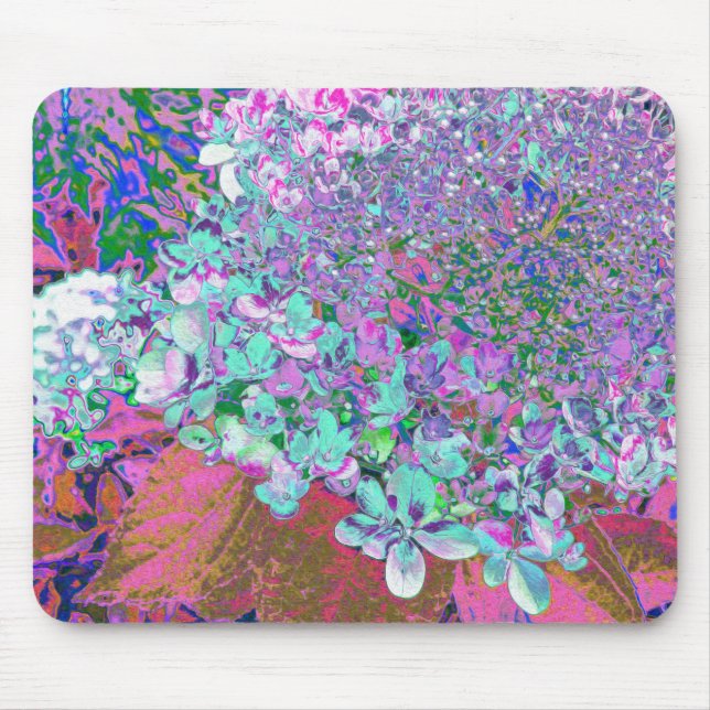 Elegant Aqua and Purple Limelight Hydrangea Detail Mouse Pad (Front)