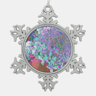 Elegant Aqua and Purple Limelight Hydrangea Detail Snowflake Pewter Christmas Ornament