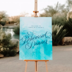 Elegant Aqua Beach Wedding Rehearsal Dinner Sign