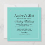 Elegant Aqua Blue 21st Birthday Party Invitation<br><div class="desc">Birthday invitations feature a chic and sophisticated style for an elegant occasion.  Includes a white ribbon detail and stylish personalisation of the birthday girl's name.  Aqua / pool / robin's egg blue,  black,  and white colour scheme.</div>