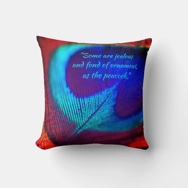 Elegant Aqua Blue and bohemian Peacock Feather Cushion (Front)
