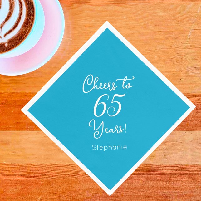 Elegant Aqua Blue Cheers to 65 Years 65th Birthday Napkin (Creator Uploaded)