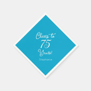 Elegant Aqua Blue Cheers to 75 Years 75th Birthday Napkin
