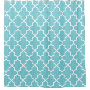 Elegant Aqua Blue Damask Moroccan Pattern Shower Curtain