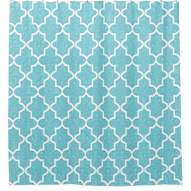 Elegant Aqua Blue Damask Moroccan Pattern Shower Curtain (Front)