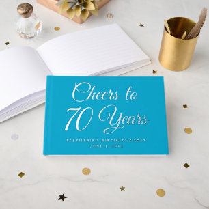 Elegant Aqua Blue Foil Cheers to 70 Years Guest Book