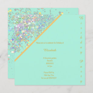 ELEGANT AQUA BLUE GOLD PASTEL SPOT BIRTHDAY 2 INVITATION