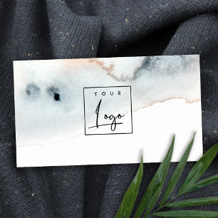 Elegant Aqua Blue Gold Watercolor Beachy Logo Business Card