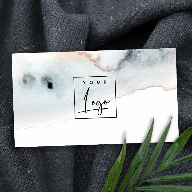 Elegant Aqua Blue Gold Watercolor Beachy Logo Business Card (Creator Uploaded)