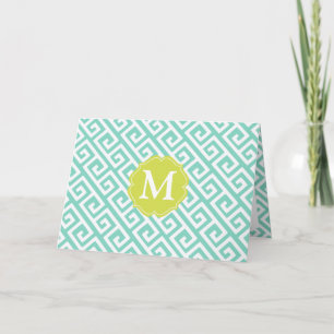 Elegant Aqua Blue Greek Key Personalised Note Card