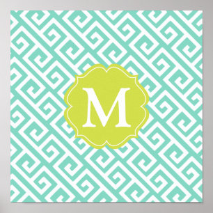 Elegant Aqua Blue Greek Key Personalised Poster
