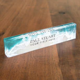 Elegant Aqua Blue Green Beach Script  Nameplate
