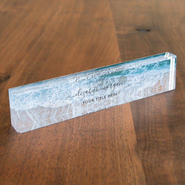 Elegant Aqua Blue Green Beach Signature Script Nameplate (Side)