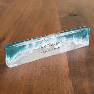 Elegant Aqua Blue Green Beach Wedding Planner Nameplate