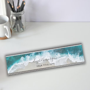 Elegant Aqua Blue Green Signature Script Name Desk Name Plate