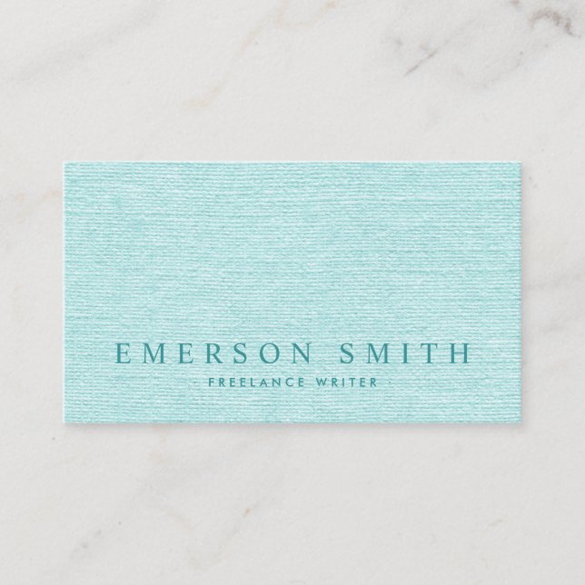 Elegant aqua blue linen look classy business card (Front)