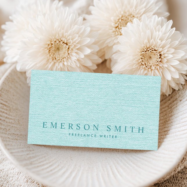 Elegant aqua blue linen look classy business card (Elegant aqua blue linen look classy business card)