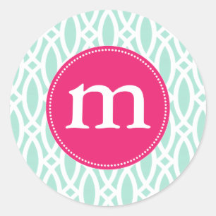 Elegant Aqua Blue Modern Trellis Personalised Classic Round Sticker