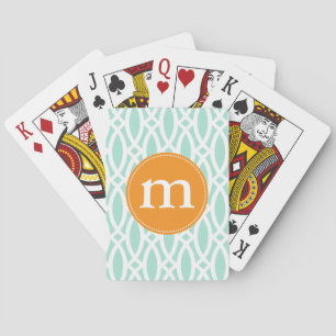 Elegant Aqua Blue Modern Trellis Personalised Playing Cards