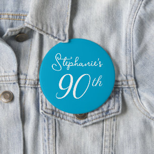 Elegant Aqua Blue Monogram 90th Birthday Party 10 Cm Round Badge