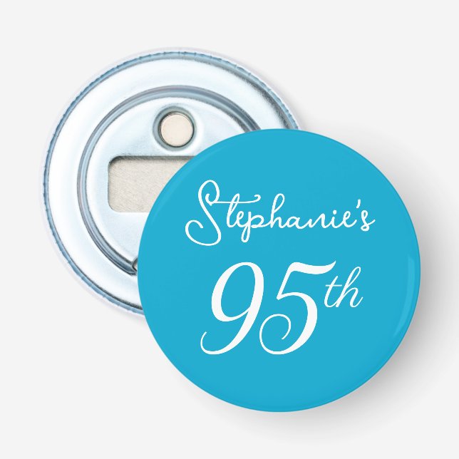 Elegant Aqua Blue Monogram 95th Birthday Party Bottle Opener (Front)