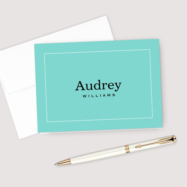 Elegant Aqua Blue Monogram Name Note Card (Creator Uploaded)