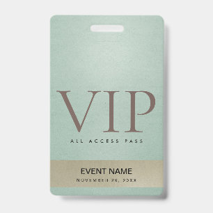 ELEGANT AQUA BLUE PALE GOLD VIP EVENT ACCESS PASS ID BADGE