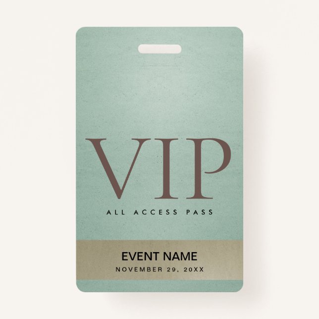 ELEGANT AQUA BLUE PALE GOLD VIP EVENT ACCESS PASS ID BADGE (Front)