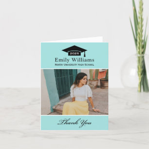 Elegant Aqua Blue Personalised Graduation Photo Thank You Card