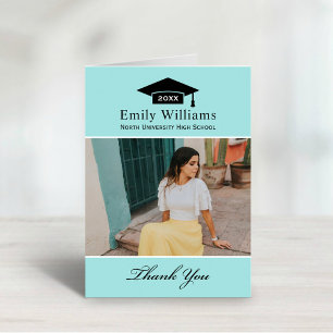 Elegant Aqua Blue Personalised Graduation Photo Thank You Card